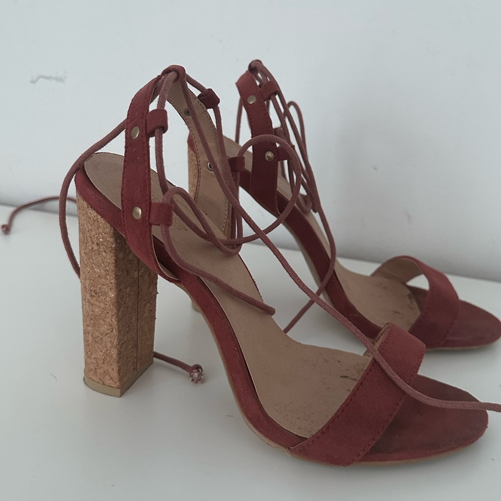 Charlotte Russe Cork Sandal Heel Lace Up